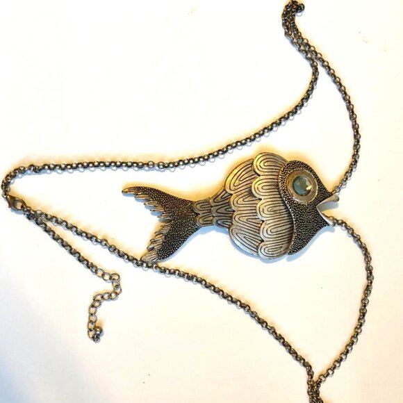 NWT ALEXANDRA'S ACCENTS Pewter Articulated Fish Pendant 33" Chain Necklace - Picture 2 of 8